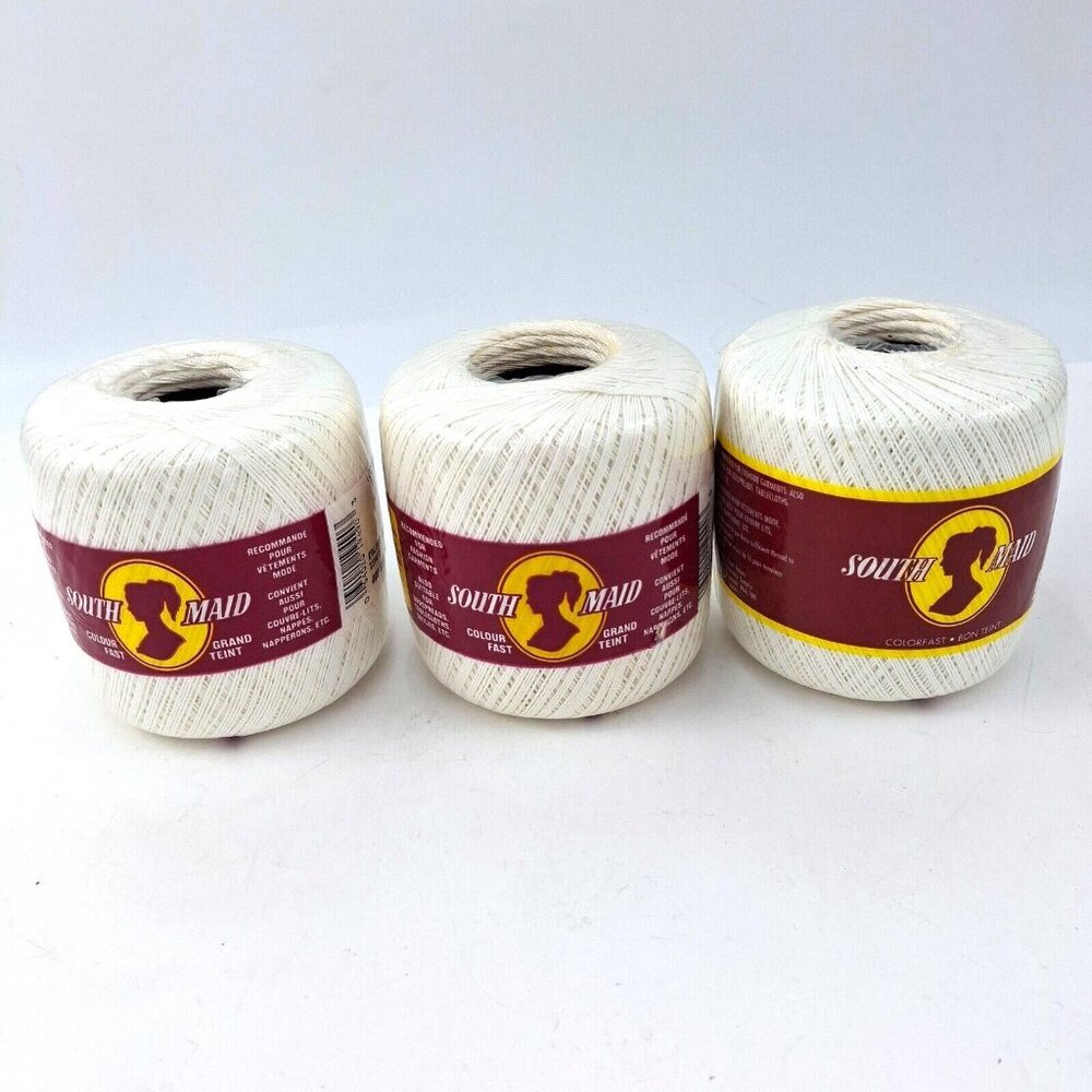 3 South Maid Crochet Thread White W0100 Sz 10 - 100% Mercerised Cotton READ!